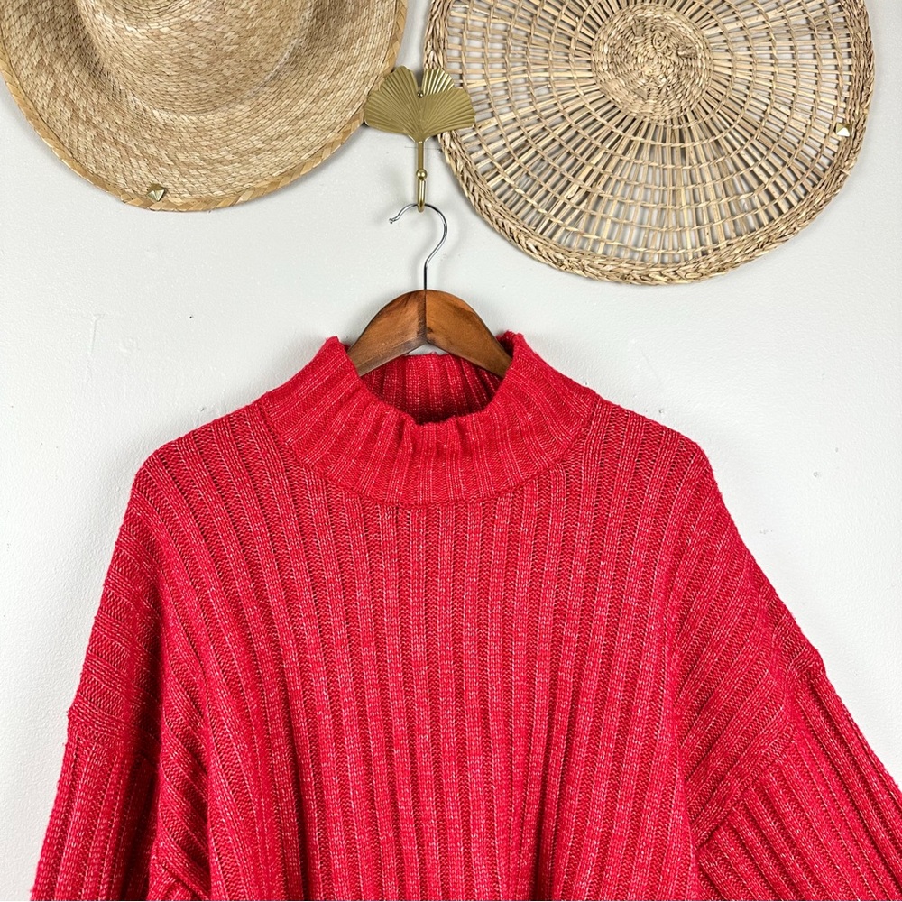 Time and Tru Red Plus Size Turtle Neck Knit Chunky Sweater - Picture 4 of 10